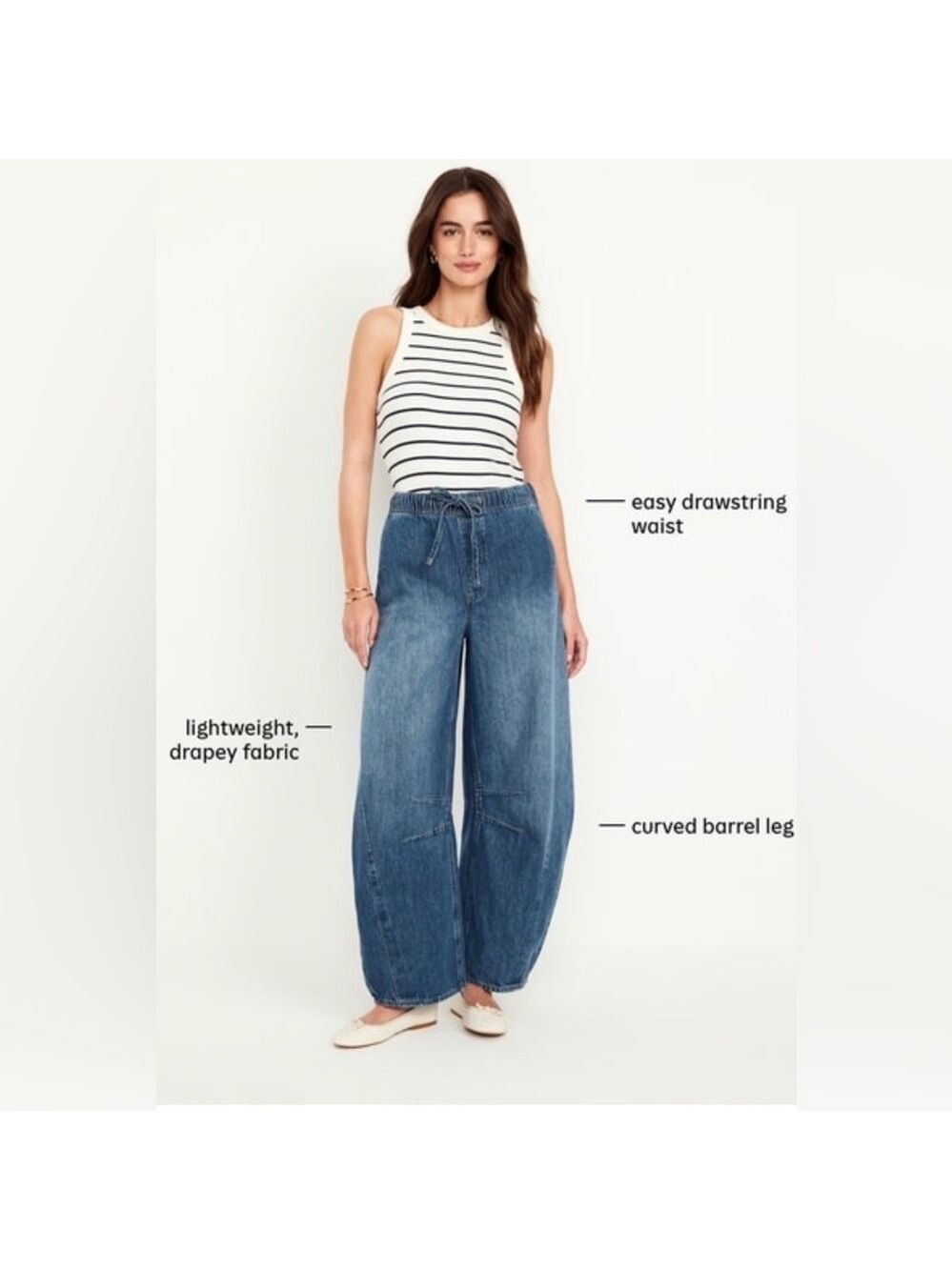Old Navy High-Waisted Pull-On Barrel Jeans Medium Wash NWT SP Baggy Streetwear - Picture 2 of 10